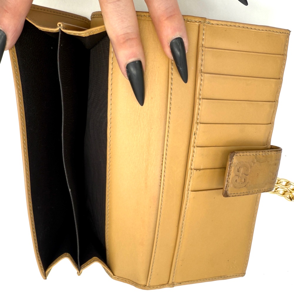 Gucci Guccissima Leather Flap Continental Long Wallet Bifold GG Tan Gold Logo - Picture 10 of 15